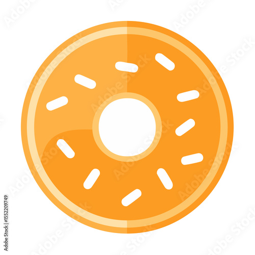 Delicious Orange Glazed Donut with White Sprinkles Simple Icon Style Sweet Treat Pastry Food Dessert Snack Confectionery Isolated