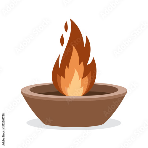 Burning Torch in Clay Pot, Ancient Flame, Symbol of Perseverance, Illustration