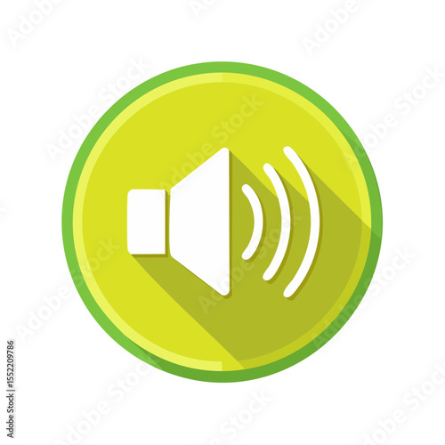 Sound symbol volume graphic in bright green circle representing audio levels and communication