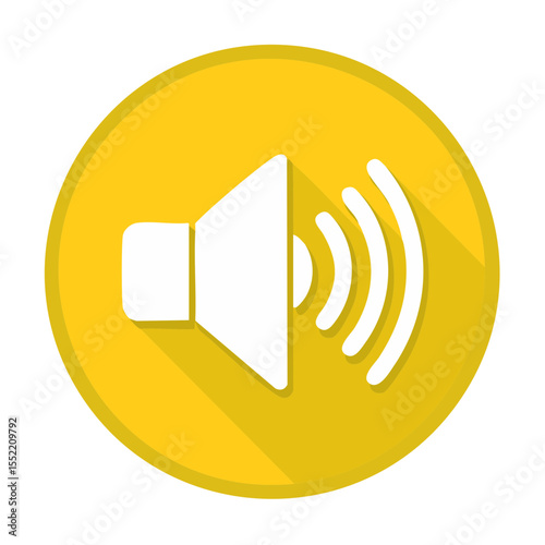 Audio symbol in bright yellow circle for multimedia sound icon graphic communication device digital volume control and notification