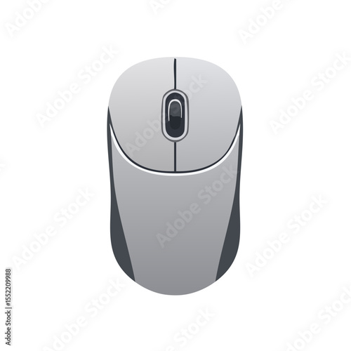 Grey computer mouse with scroll wheel for desktop or laptop use on dark background