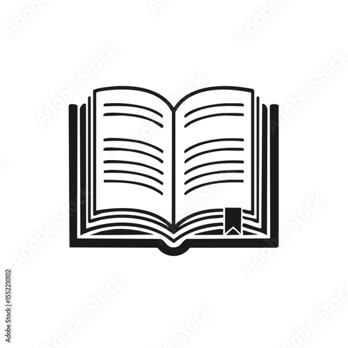 Illustration of a Simple Open Book with a Bookmark on Black Background