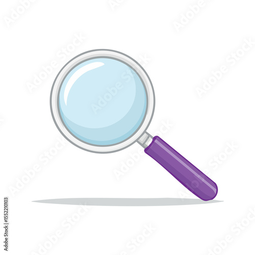 Cartoon magnifying glass illustration with purple handle for inspection and search concepts investigation discovery tool exploration