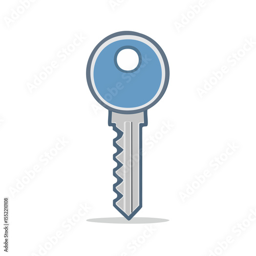 Simple blue key illustration for security and access conceptual themes on a black background using flat design and modern minimalism