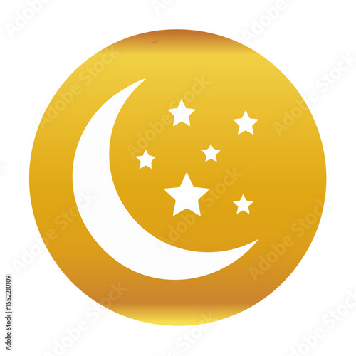 Crescent moon and stars on gold circle create a celestial night sky theme vector illustration for graphic resources