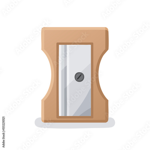 Simple brown pencil sharpener tool with blade for drawing, vector illustration