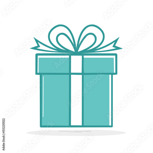 Illustrated Teal Gift Box with White Ribbon and Bow for Celebration or Holiday Theme