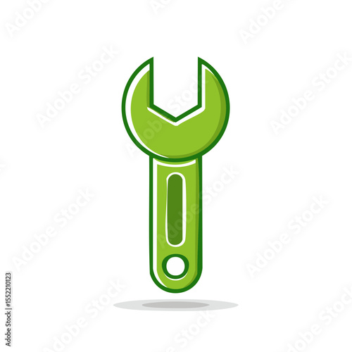 Isolated lime-green wrench illustration on black background representing repair and home improvement