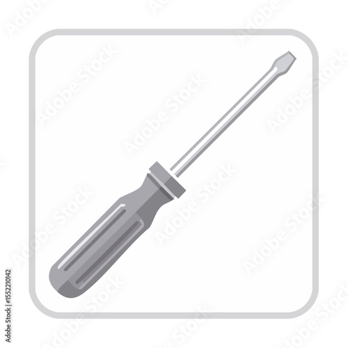 Gray Flathead Screwdriver Tool on Square Background Industrial Equipment Illustration