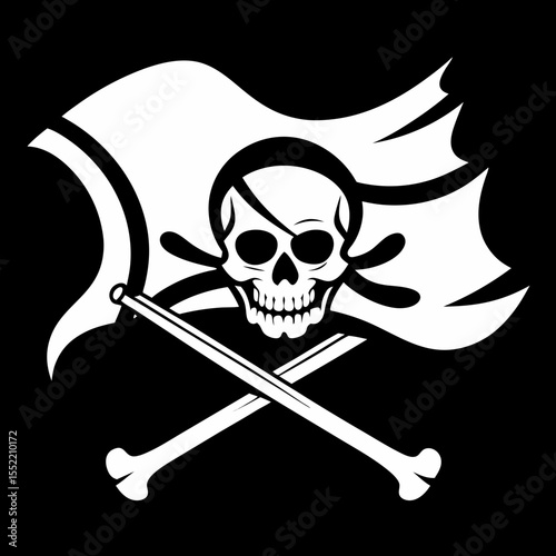 Classic jolly roger pirate flag with skull crossbones and eyepatch