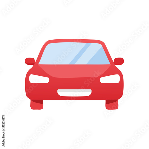 Red car front view illustration of automotive design showcasing travel and transportation with simple geometric shapes on black background