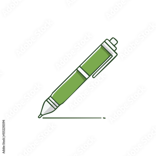 Stylized Green Pen Writing a Line on Black Background Isolated Design Element for Education or Office Supply Illustration