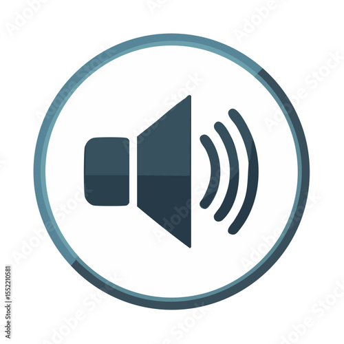 Volume icon illustration in a circular frame.  Symbol for sound control and audio settings, graphic element for web design or app interface.