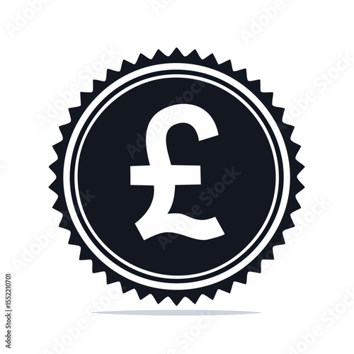 Pound Sterling Symbol on Round Badge, UK Money Currency Icon, British Economy Finance