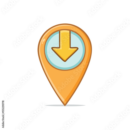 Illustration of an Orange Pin Location Icon Showing a Download Arrow within a light blue circle
