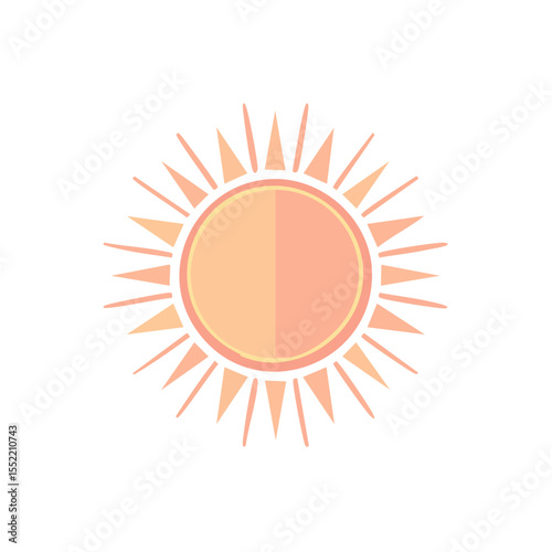Stylized sun illustration with geometric rays radiates warmth and light over black background offering vibrant simple vector graphics