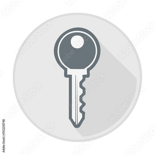 Single gray key icon with round circle background security access symbol property safety safeguard entrance unlocking