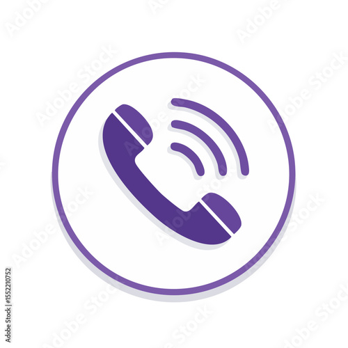 Purple Phone Handset Icon in White Circle Communication Symbol for Calling or Contacting Support Services