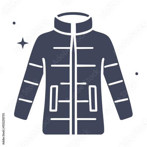 Dark blue puffer jacket illustration for winter wear and seasonal fashion apparel promotion featuring warmth and simple design