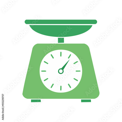Illustration of a green weighing scale used in kitchen or cooking for food preparation on a black background.