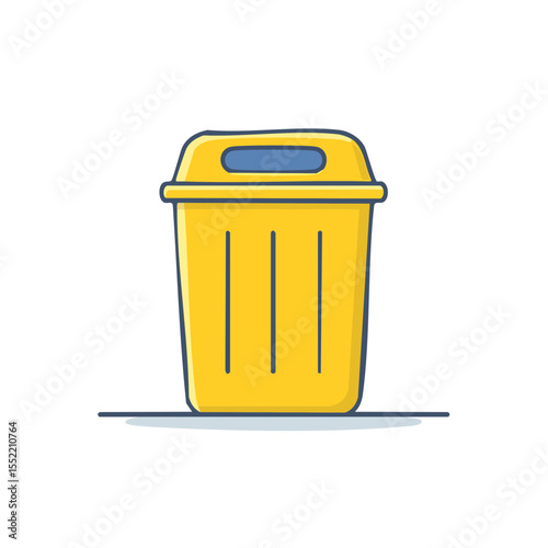 Stylized yellow trash can container for disposal of waste with lid icon illustration on black background