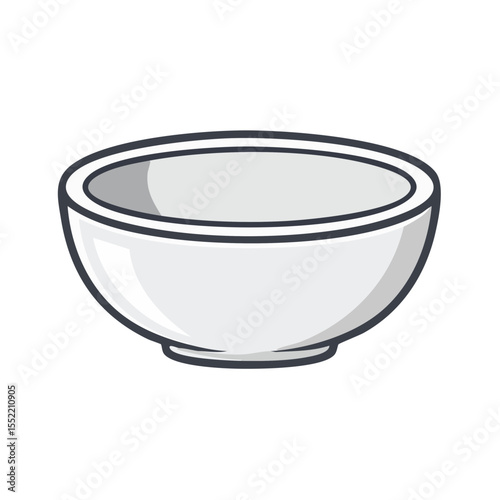 Isolated illustration of a simple white bowl for kitchenware or food preparation vector art featuring a cartoon style on black background
