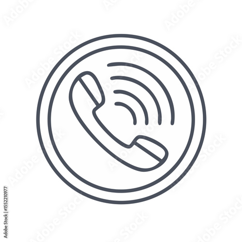 Simple Outline Icon of Ringing Telephone Handset inside Circle for Call Center, Communication and Customer Support