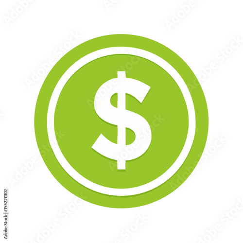 Dollar sign icon in a green circle with white ring for financial and economic concepts.