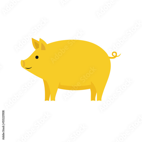 Yellow Pig Standing Profile View Graphic Illustration Minimalist Style Farm Animal Design Vector Illustration Isolated on Black Background Simple and Clean Design