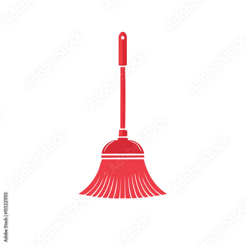 Red Cleaning Broom Illustration Minimalist Style Housekeeping Tool for Sweep Dust Clean Isolated on Black Background