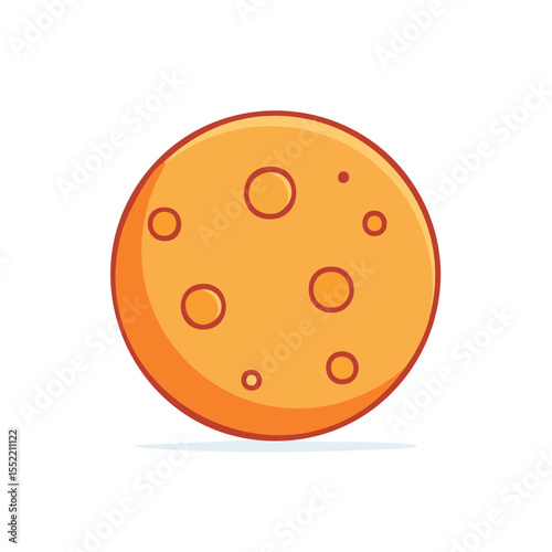Cartoon moon surface with craters in outer space astronomy science graphic illustration in orange with simple planets and orbit visualization