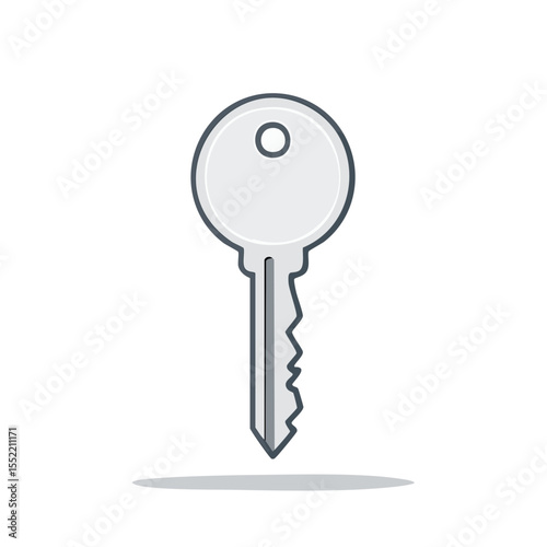 Illustration of a simple metallic key for unlocking doors or providing security in various applications and concepts isolated on black background