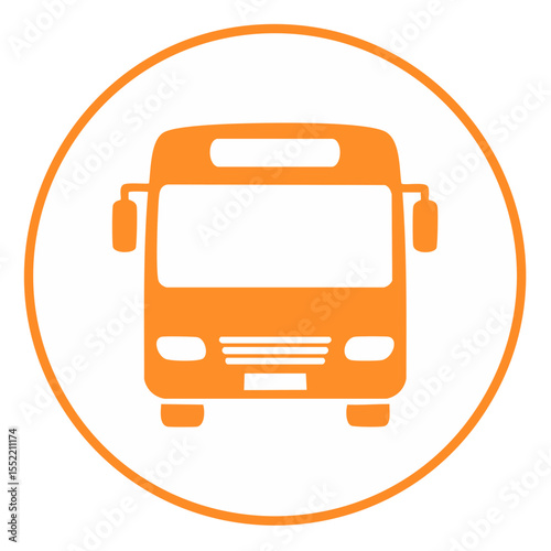 Orange Bus Icon, Front View, Public Transportation Symbol, Simple Vector Illustration