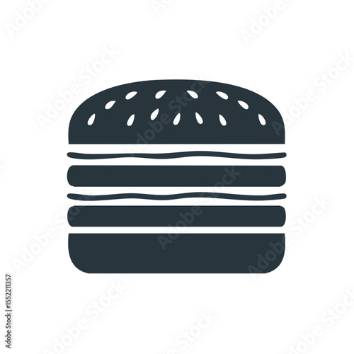 Dark Burger with White Seeds, Flat Design Style Illustration on Black Background