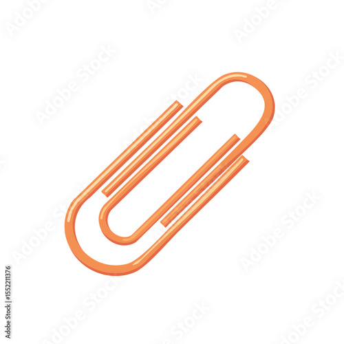Shiny orange paperclip stationery office supply fastening device illustration on black backdrop