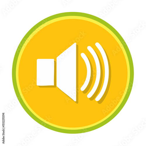 Vibrant audio volume icon on a yellow round background with sound waves emanating from it