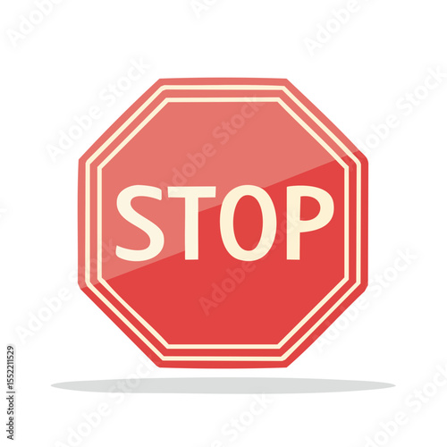 Octagonal Stop Sign Icon in Red and White Colors with Bold Lettering for Traffic Safety and Regulatory Compliance
