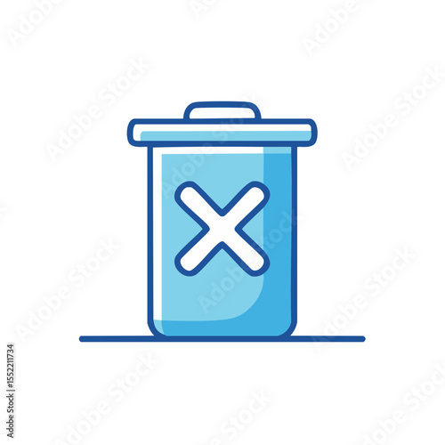 Simple Blue Trash Can Icon with Cross Symbol Illustration Deletion Element