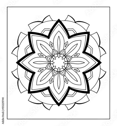 A Series for Alleviating Sadness and Treating Depression :
(107) Multi-Framed Star Blossom Mandala: Line Art for Balance and Radiance (for Coloring)