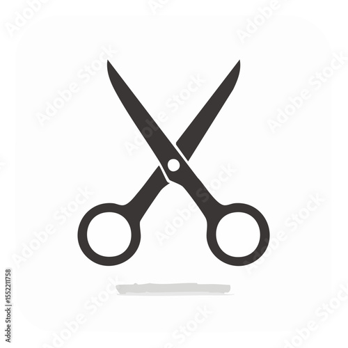 Black scissors icon in square frame with shadow cutting action graphic element