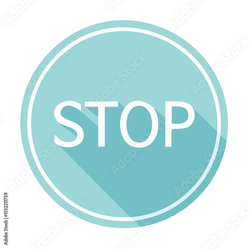 Blue Circle Stop Sign Symbol with Shadow White Text Warning Safety Attention Icon