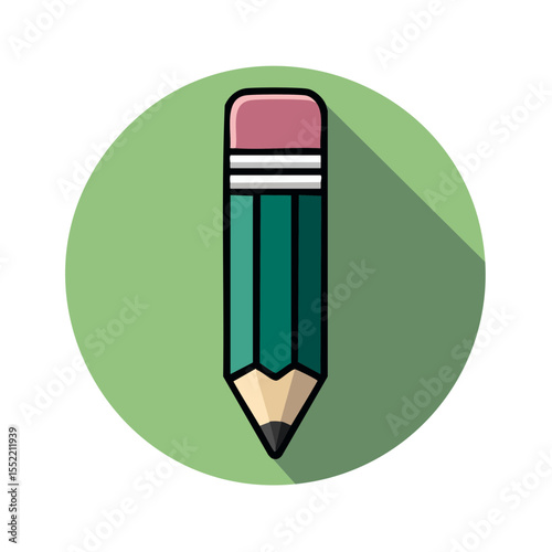 Green Pencil with Eraser Icon Design Simple Vector Sharp Object School Office Learn Education Write Craft