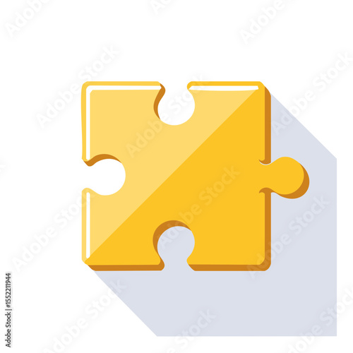 Single yellow puzzle piece isolated on light surface showcasing connection teamwork solving solution concept with black background