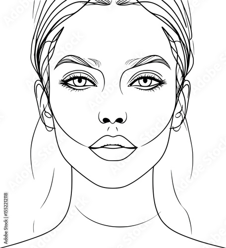 Aesthetic abstract woman face outline. Minimalistic continuous black line art on white background vector illustration.