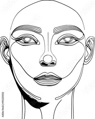 One-line abstract face illustration. Modern outline portrait with continuous lines