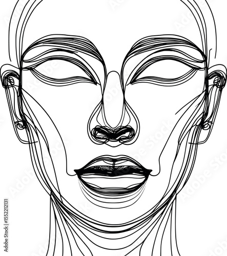 One-line abstract face illustration. Modern outline portrait with continuous lines