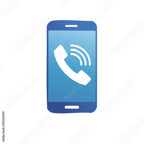 Incoming call smartphone design featuring handset icon with sound waves and vibrant blue screen for modern communication