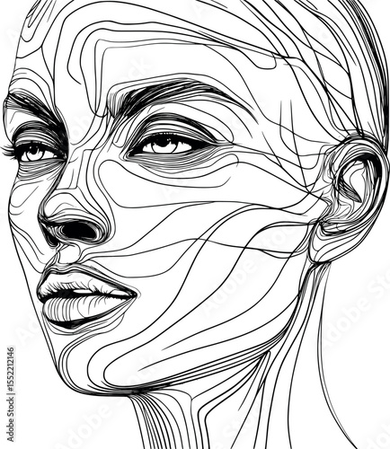 One-line abstract face illustration. Modern outline portrait with continuous lines