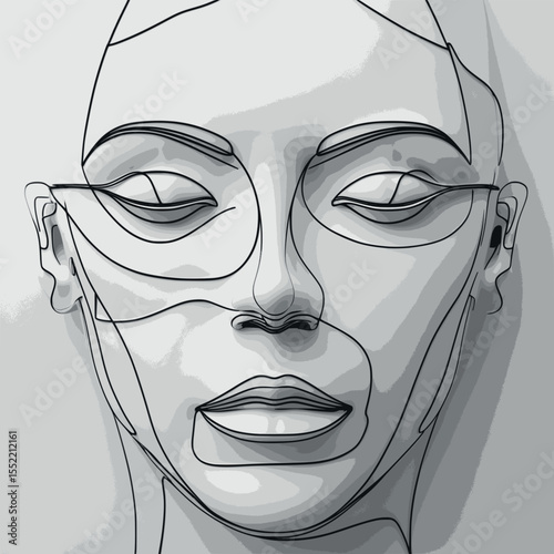 One-line abstract face illustration. Modern outline portrait with continuous lines