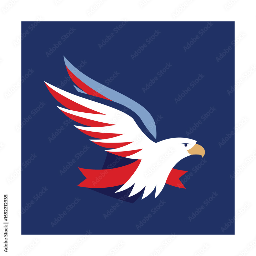 Obraz premium Eagle Soaring with American Ribbon Symbol of Freedom
